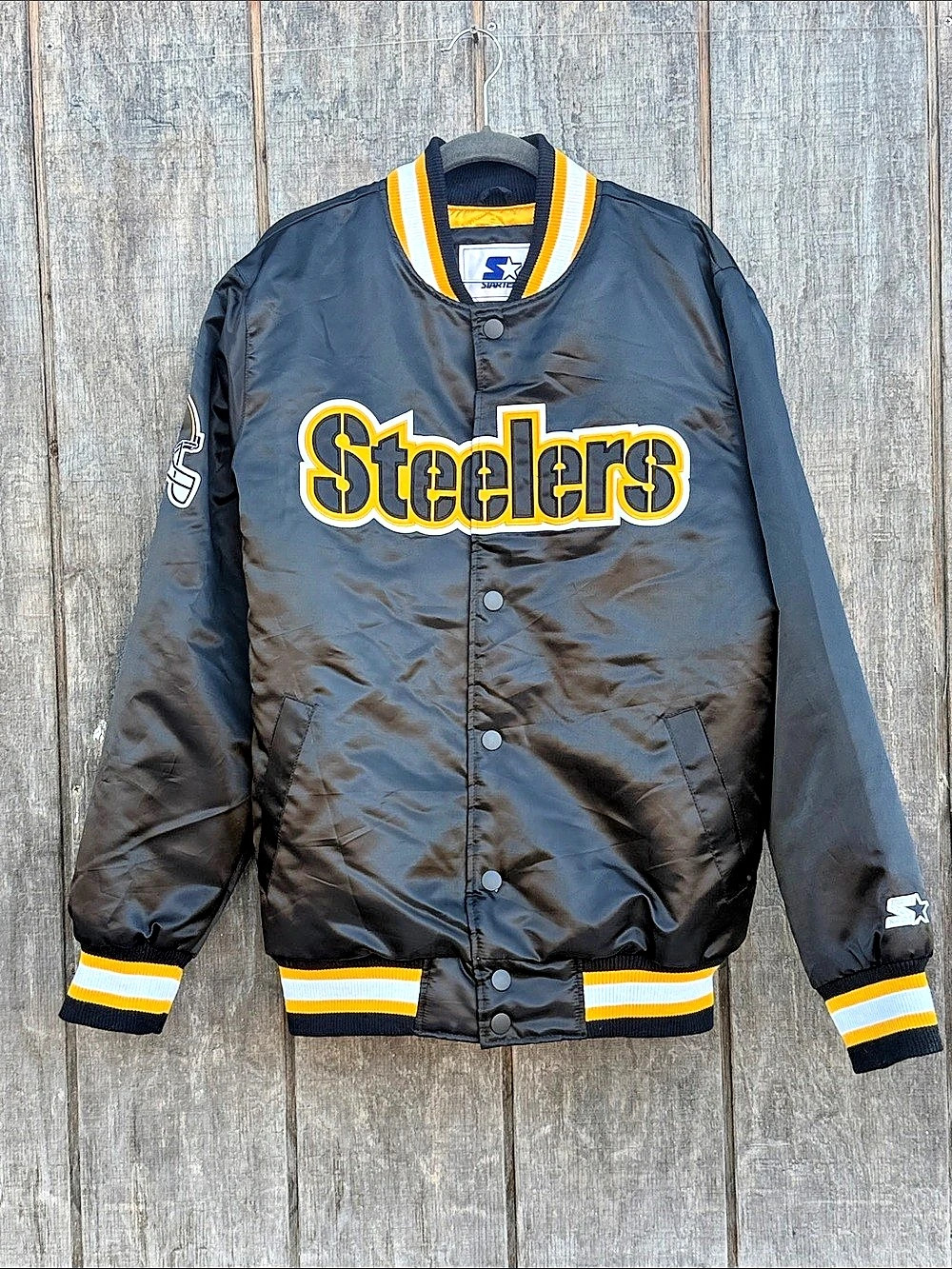 Starter NFL Pittsburgh Steelers Vintage Satin Varsity Jacket Black & Yellow Med